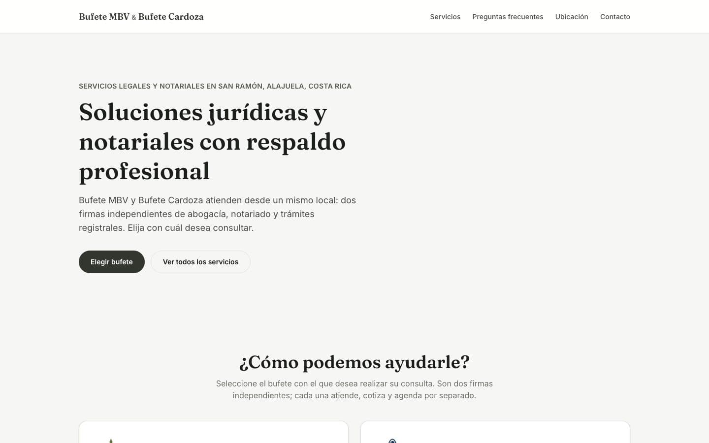 Captura del sitio web de Bufete MBV & Bufete Cardoza